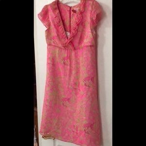 Lilly Pulitzer pink and green silk dress size 6